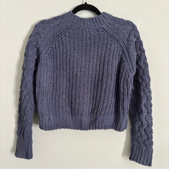 Kendall & Kylie Crew Neck Purple Soft Chunky Cable Knit Cropped Sweater Size S - Picture 5 of 6